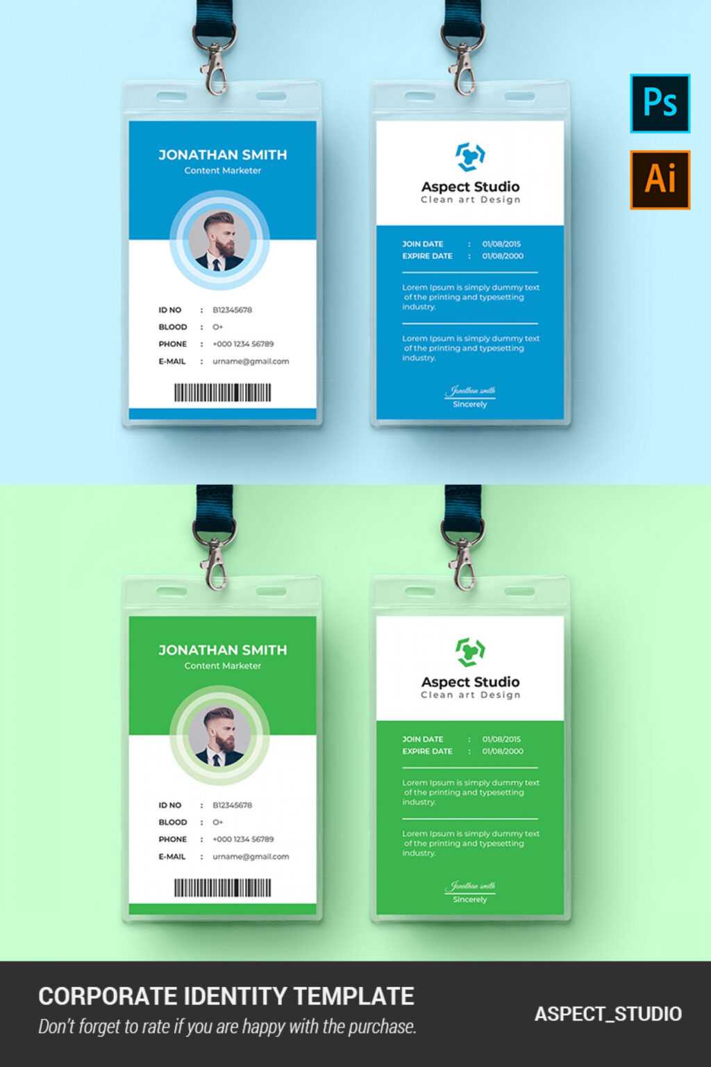 001 Employee Id Card Template Ai Free Download Ideas Blue for Id Card
