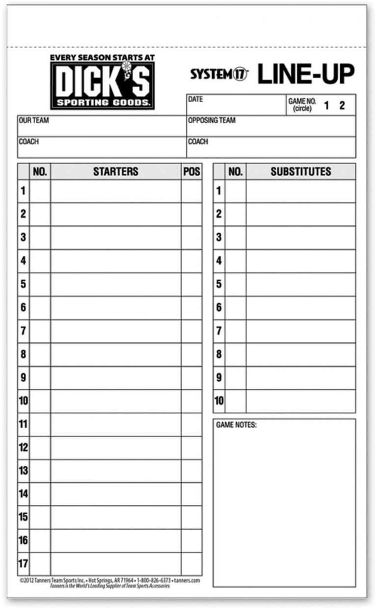 Free Printable Lineup Cards Baseball