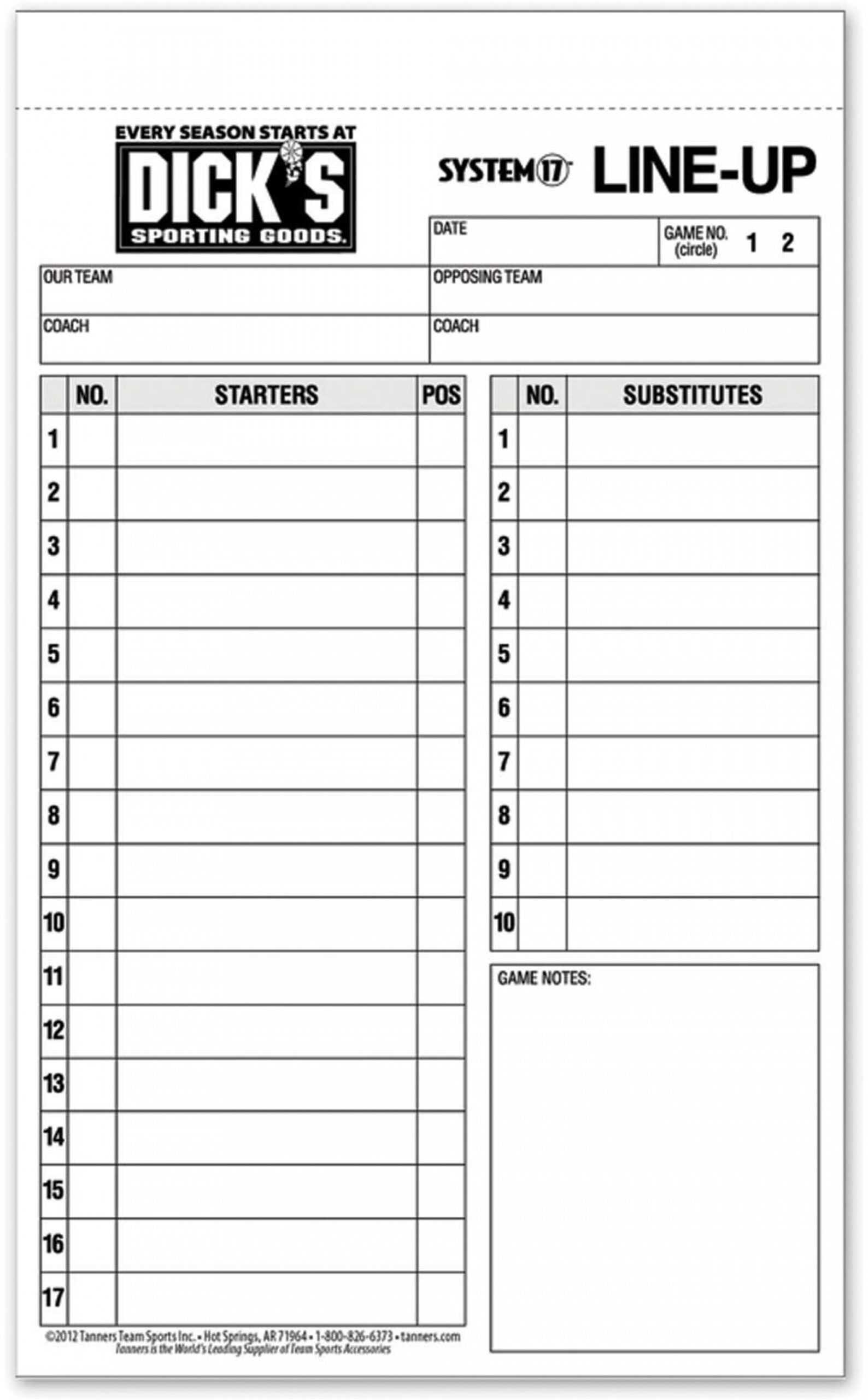 Free Printable Baseball Lineup Cards Template