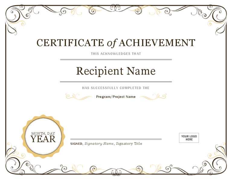 Word Template Certificate Of Achievement