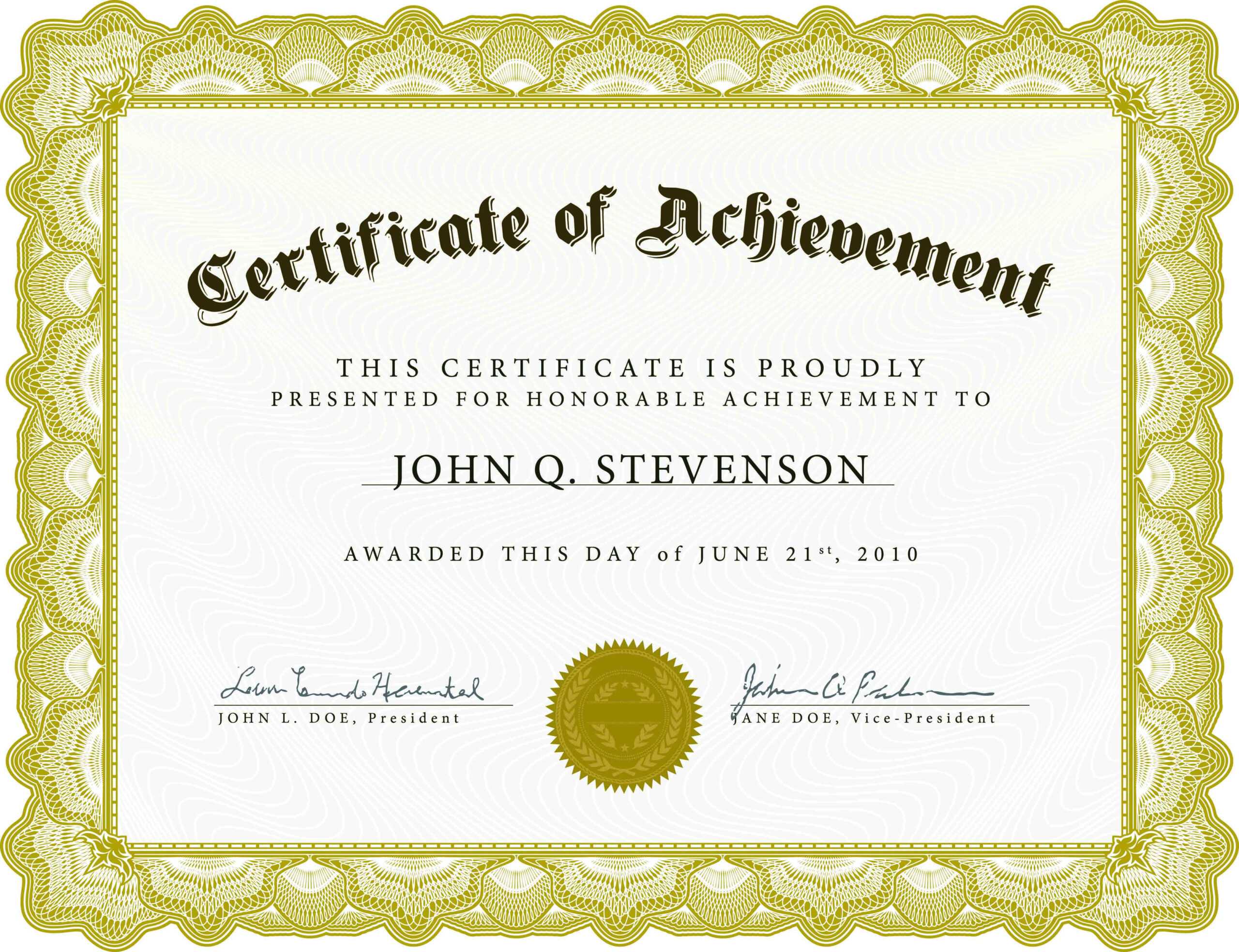 003 Army Certificate Of Achievement Template Microsoft Word With Regard To Army Certificate Of Achievement Template