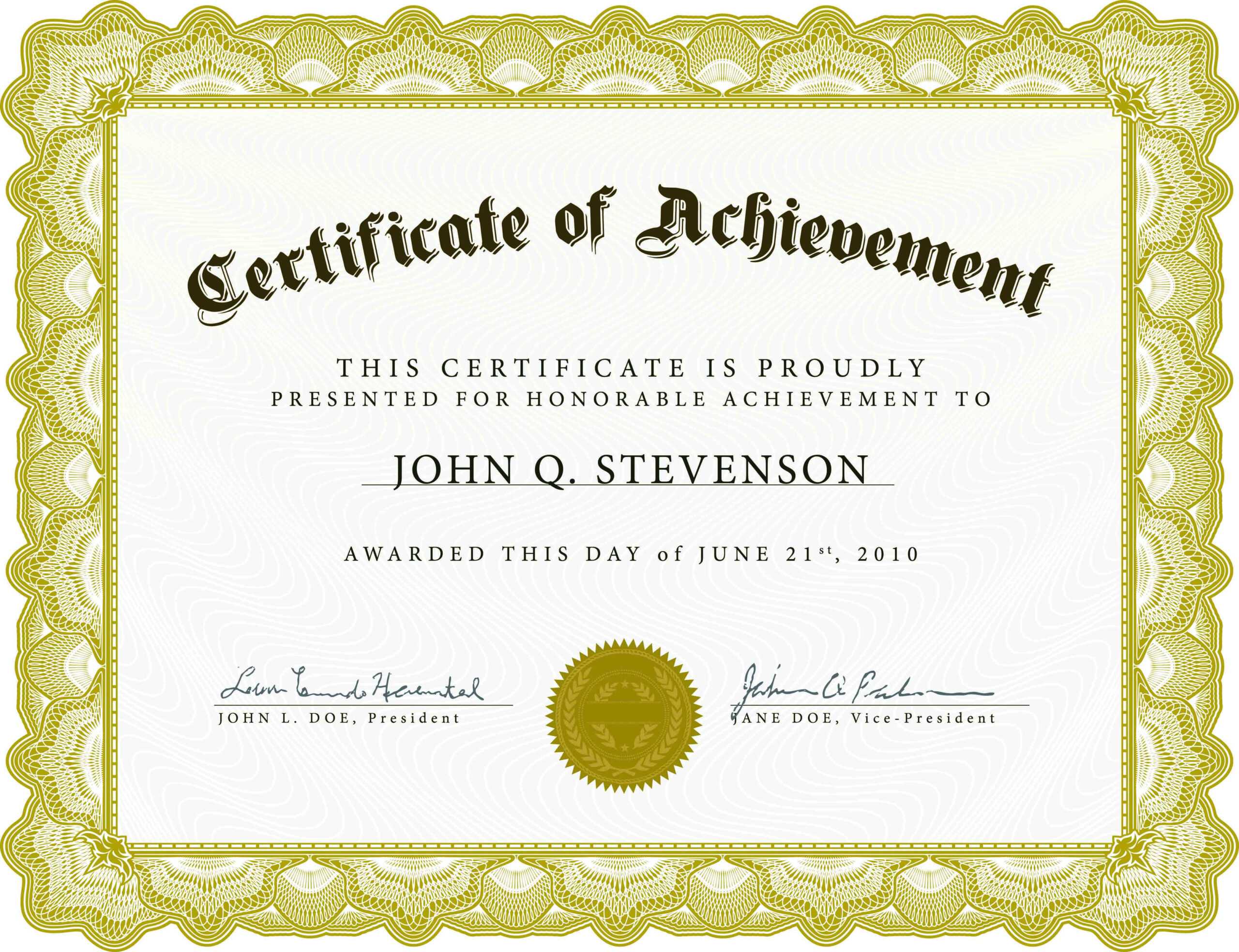 003 Army Certificate Of Achievement Template Microsoft Word With Regard To Certificate Of Achievement Army Template