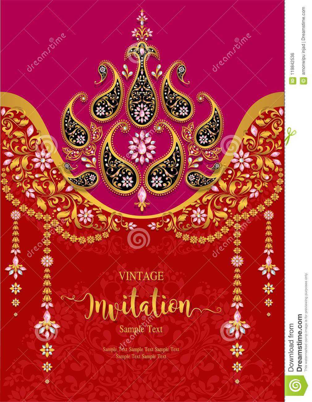 003 Indian Wedding Invitation Templates Card Gold Patterned In Free E Wedding Invitation Card Templates