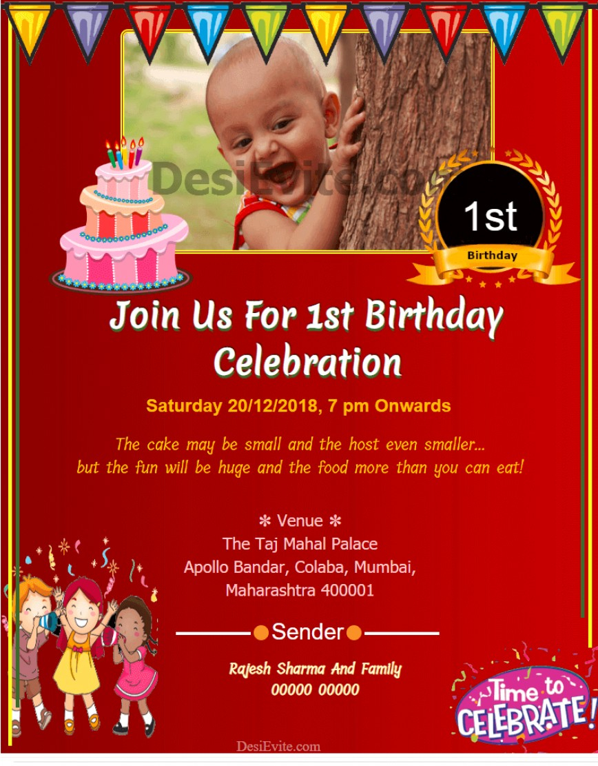 004 1St Birthday Invitation Format In Marathi Template Ideas For First Birthday Invitation Card Template