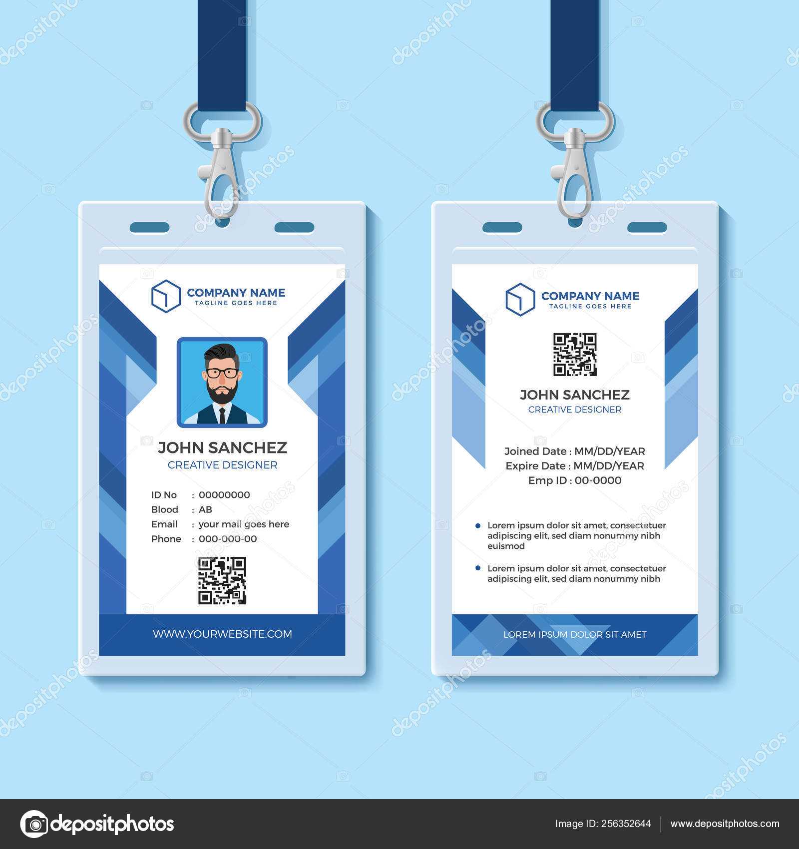 004 Depositphotos 256352644 Stock Illustration Blue Employee With Regard To Portrait Id Card Template