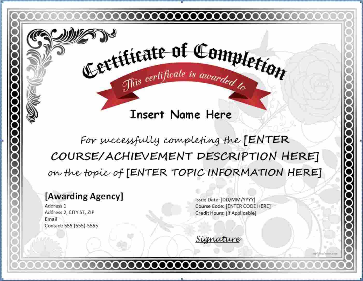 005 Certificate Of Completion Template Free Printable With Free Printable Certificate Of Achievement Template