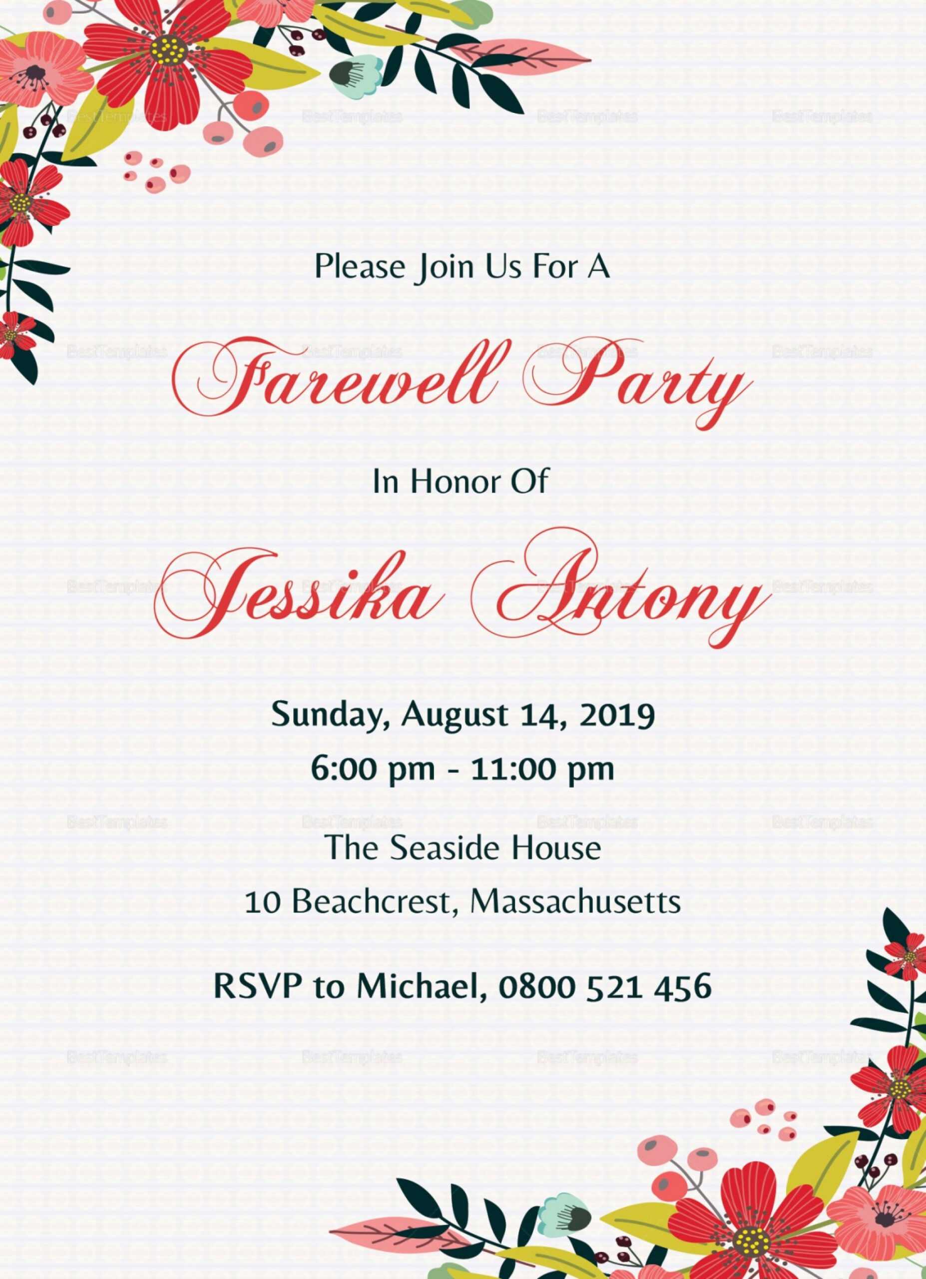 005 Farewell Invitation Template Free Ideas Beautiful Party Regarding Farewell Invitation Card Template