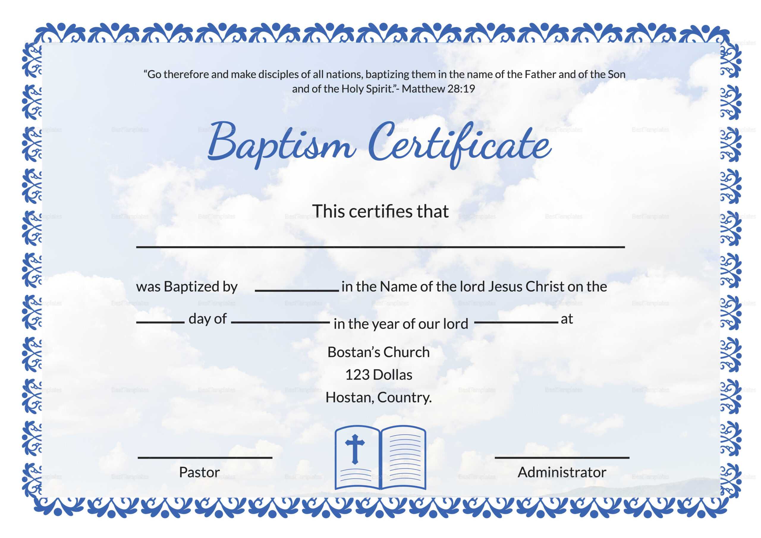 007 Certificate Of Baptism Template Ideas Unique Church Intended For Christian Certificate Template