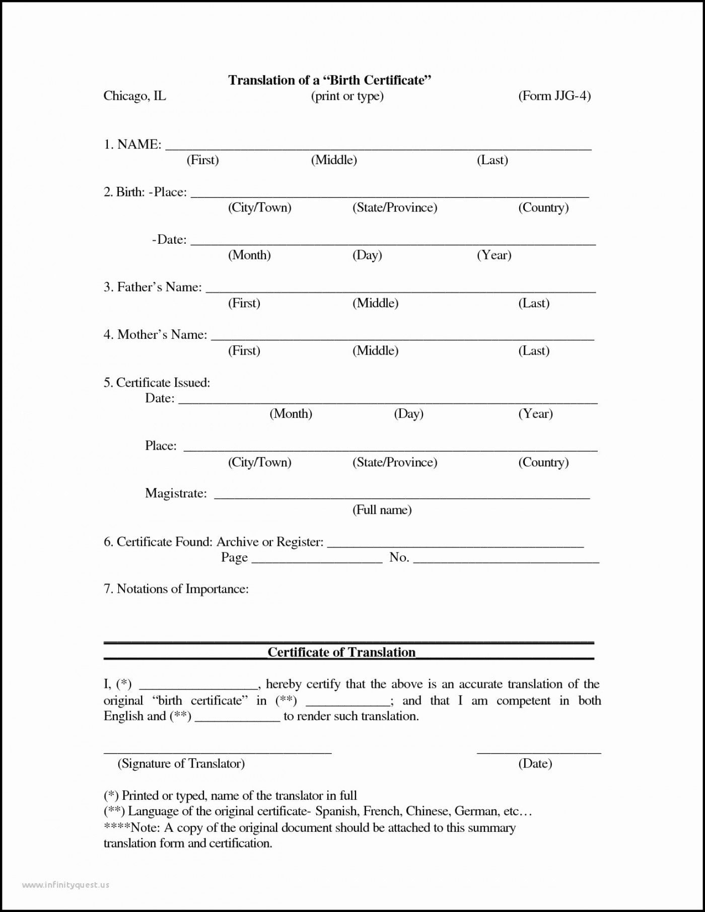 Marriage Certificate Translation Template