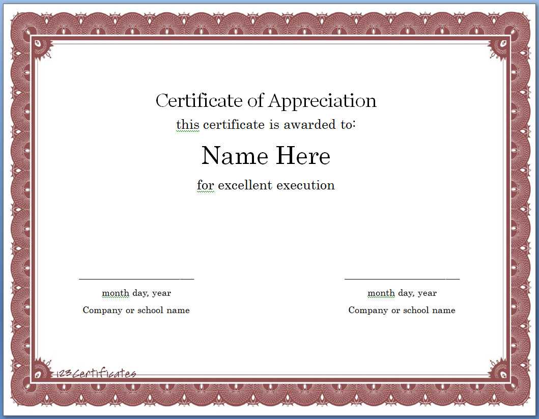 009 Certificate Of Appreciation Template Microsoft Word Within Template For Certificate Of Appreciation In Microsoft Word