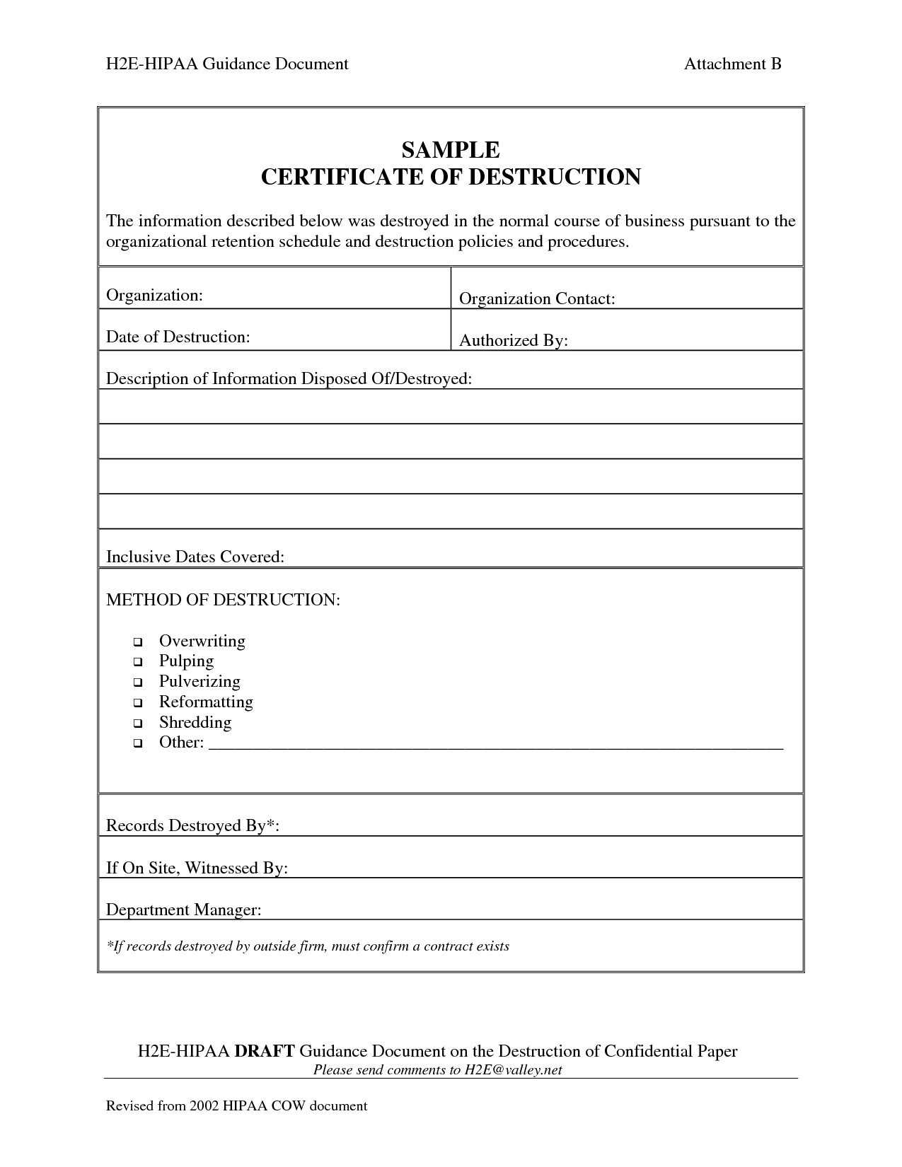 009 Certificate Of Destruction Template Exceptional Ideas In Certificate Of Disposal Template