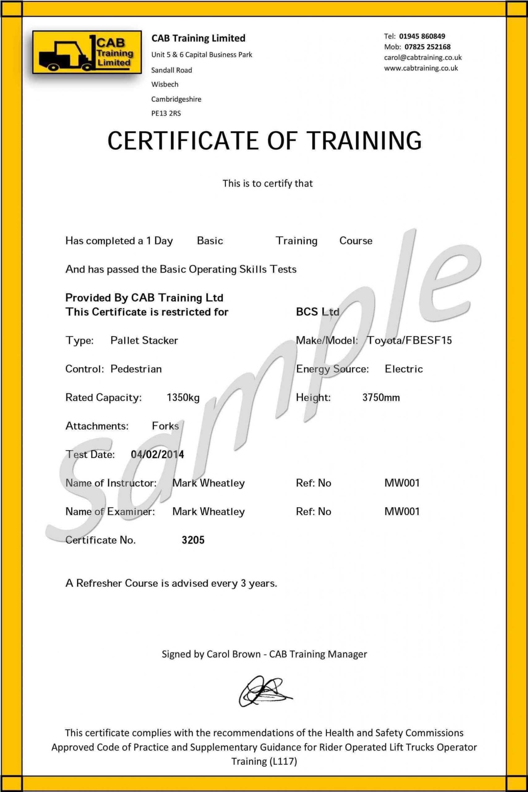 009 Forklift Certification Card Template Free Original Regarding Forklift Certification Card Template