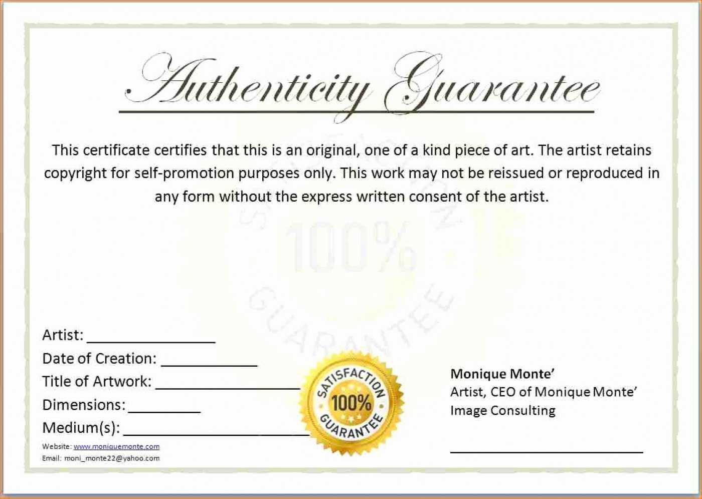 Free Certificate Of Authenticity Template For Artwork