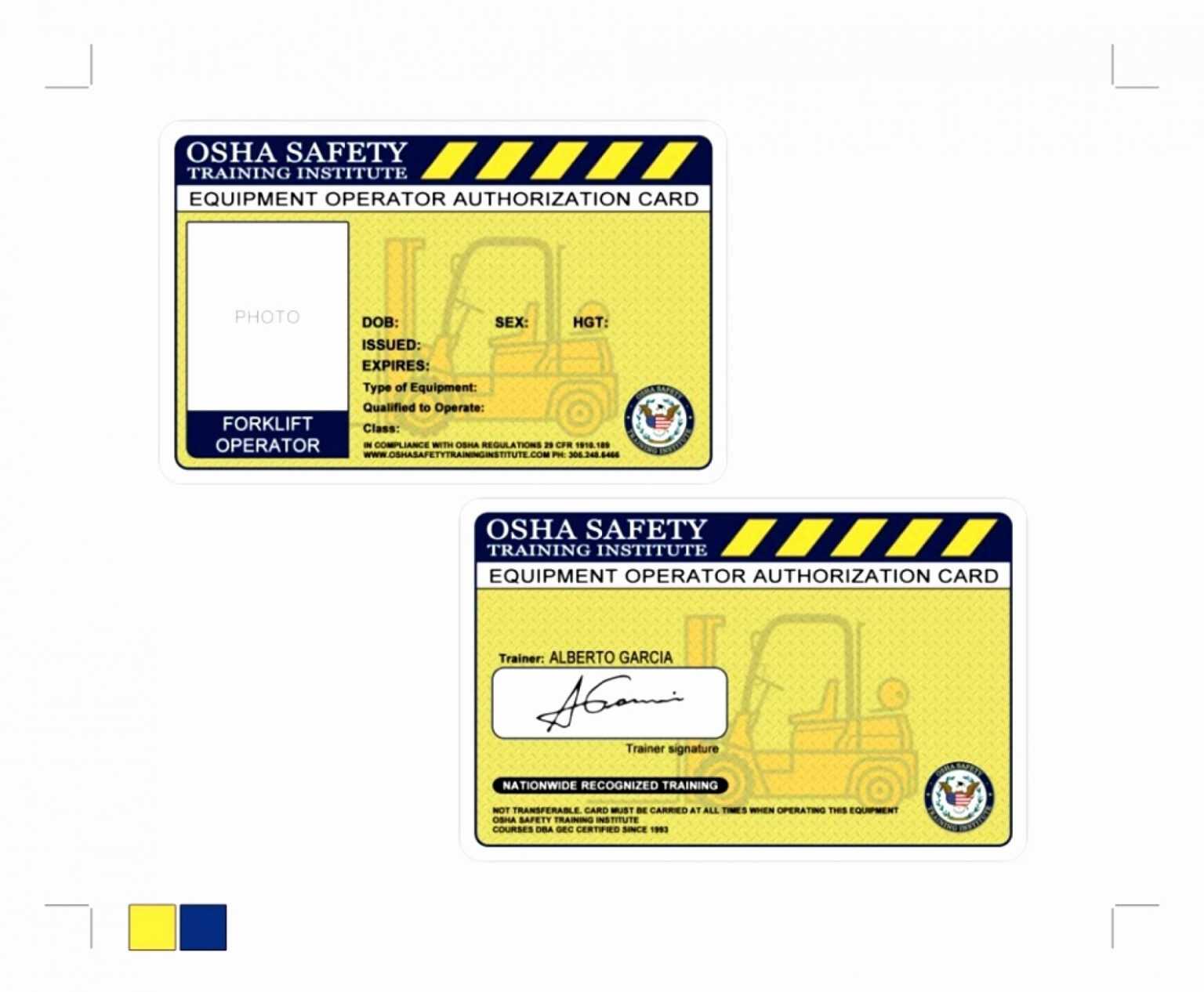 Forklift Certification Card Template Forklift Safety Trained Wallet 