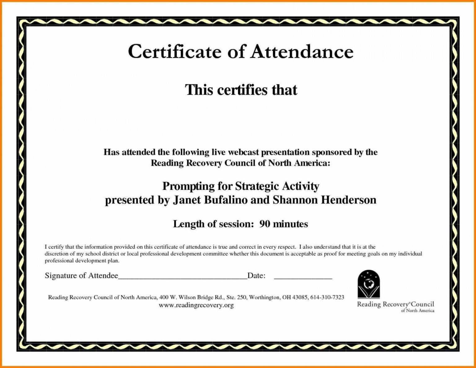 Certificate Of Attendance Conference Template