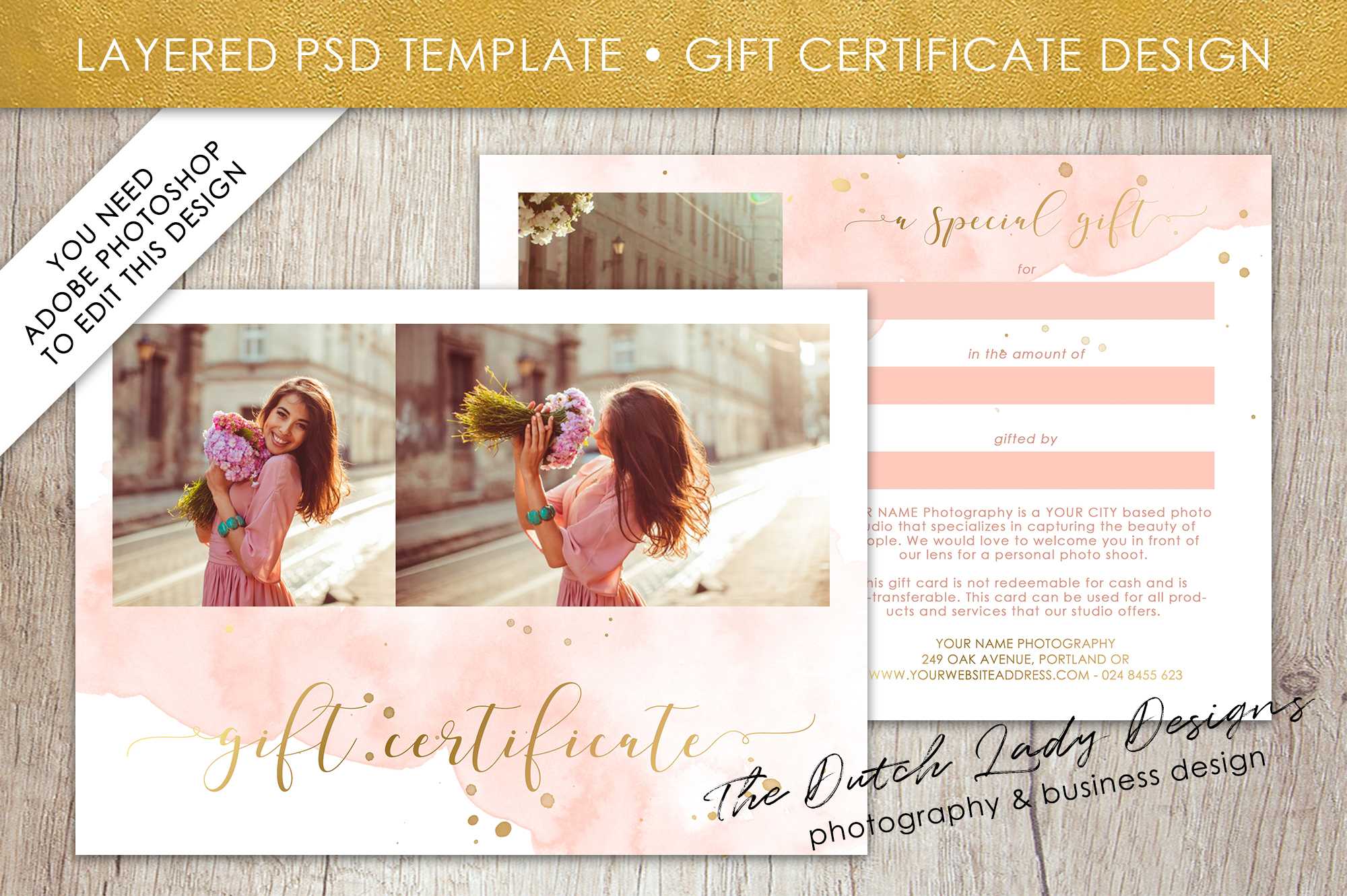 012 Minimal Photography Gift Certificate Template Gc009 Throughout Gift Certificate Template Photoshop