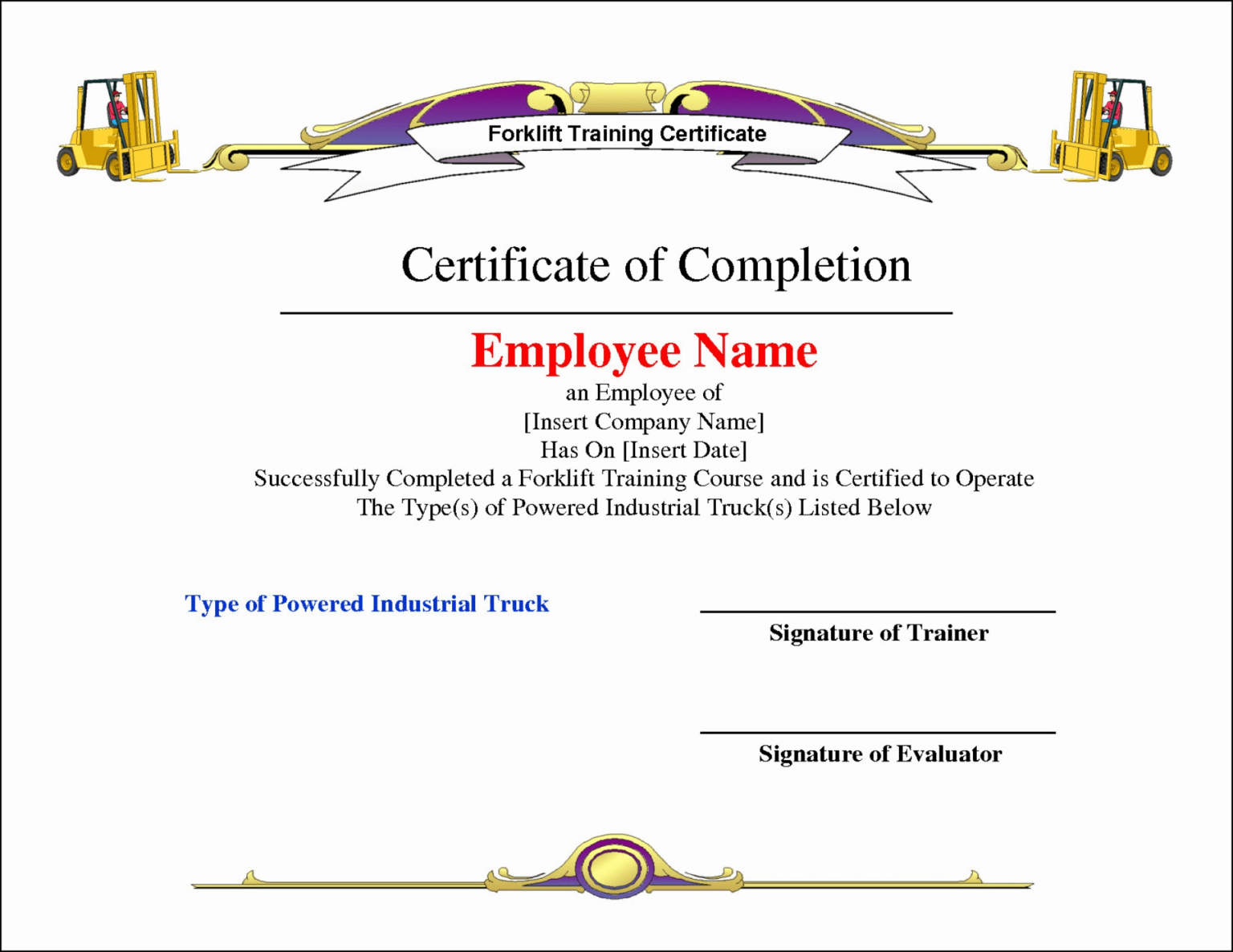 012 Template Ideas Forklift Certificates Templates Free Pertaining To