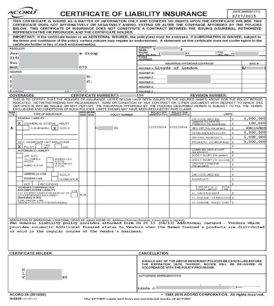 015 Certificate Of Liability Insurance Form California What Inside Certificate Of Liability Insurance Template