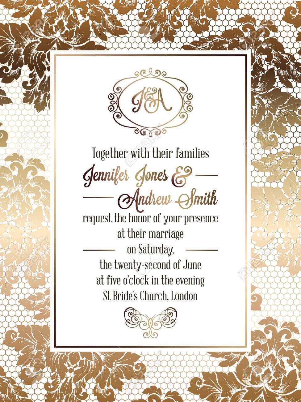 015 Vintage Baroque Style Wedding Invitation Card Template Throughout Sample Wedding Invitation Cards Templates