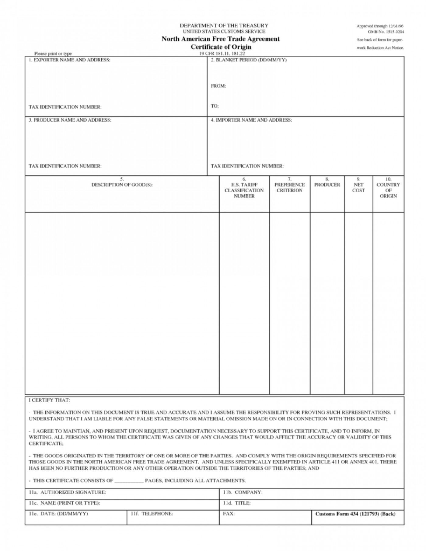 016 Certificate Of Origin Template Excel Ideas Awesome Nafta Within Certificate Of Origin Template Word