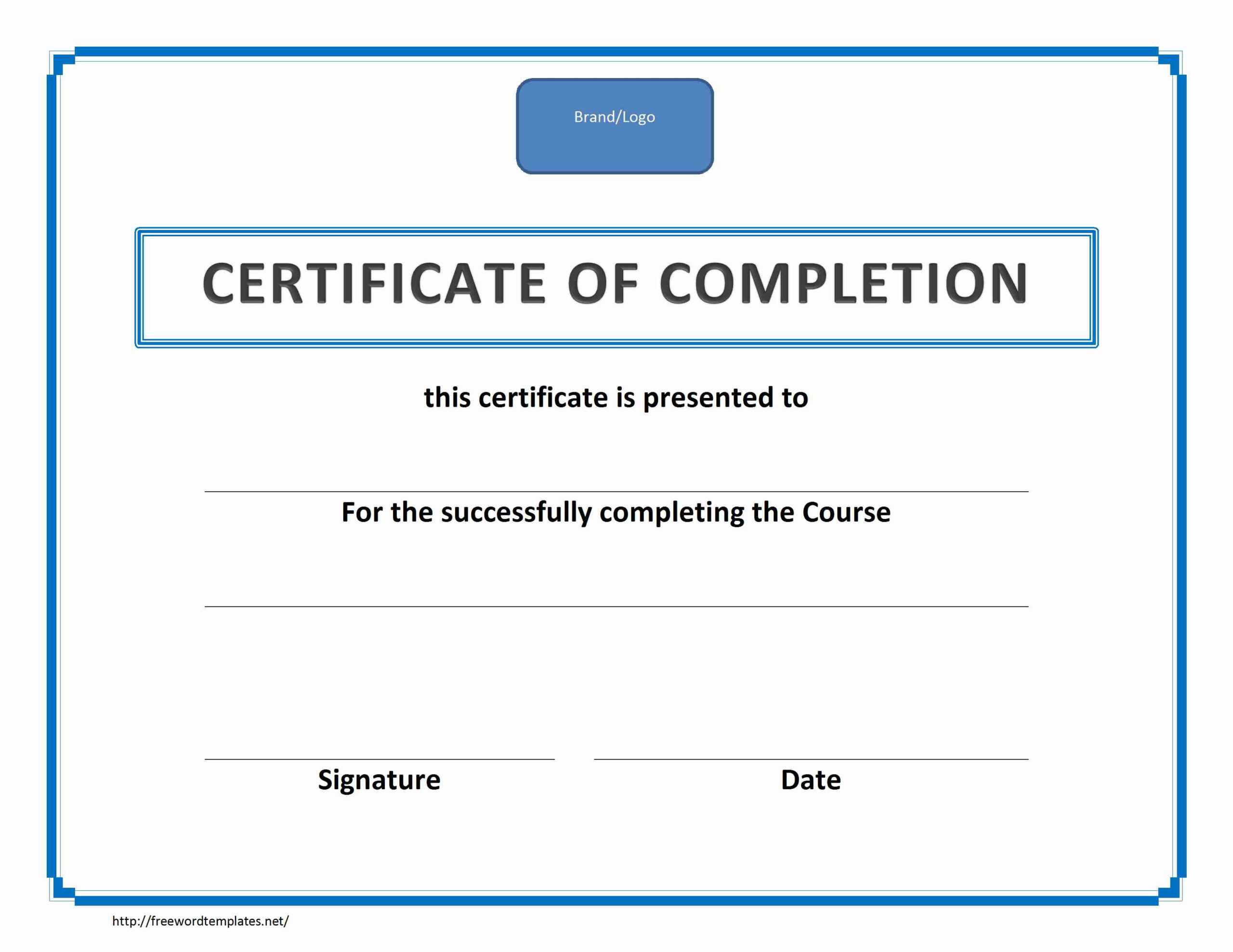 017 Template Ideas Training Certificate Of Completion Regarding Training Certificate Template Word Format