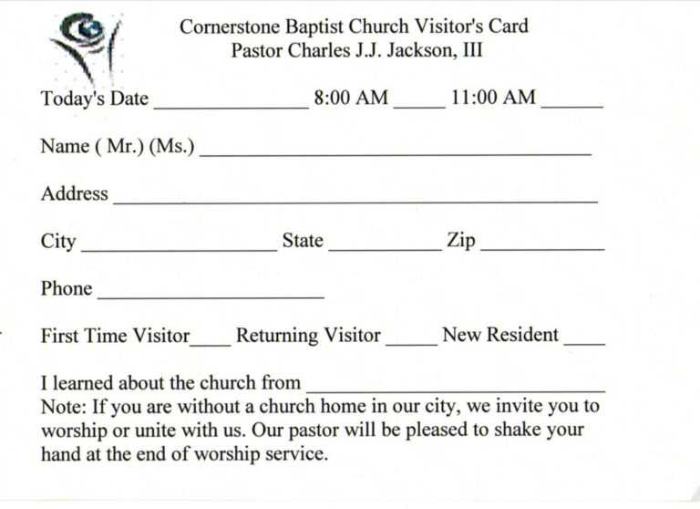 Church Visitor Card Template Word