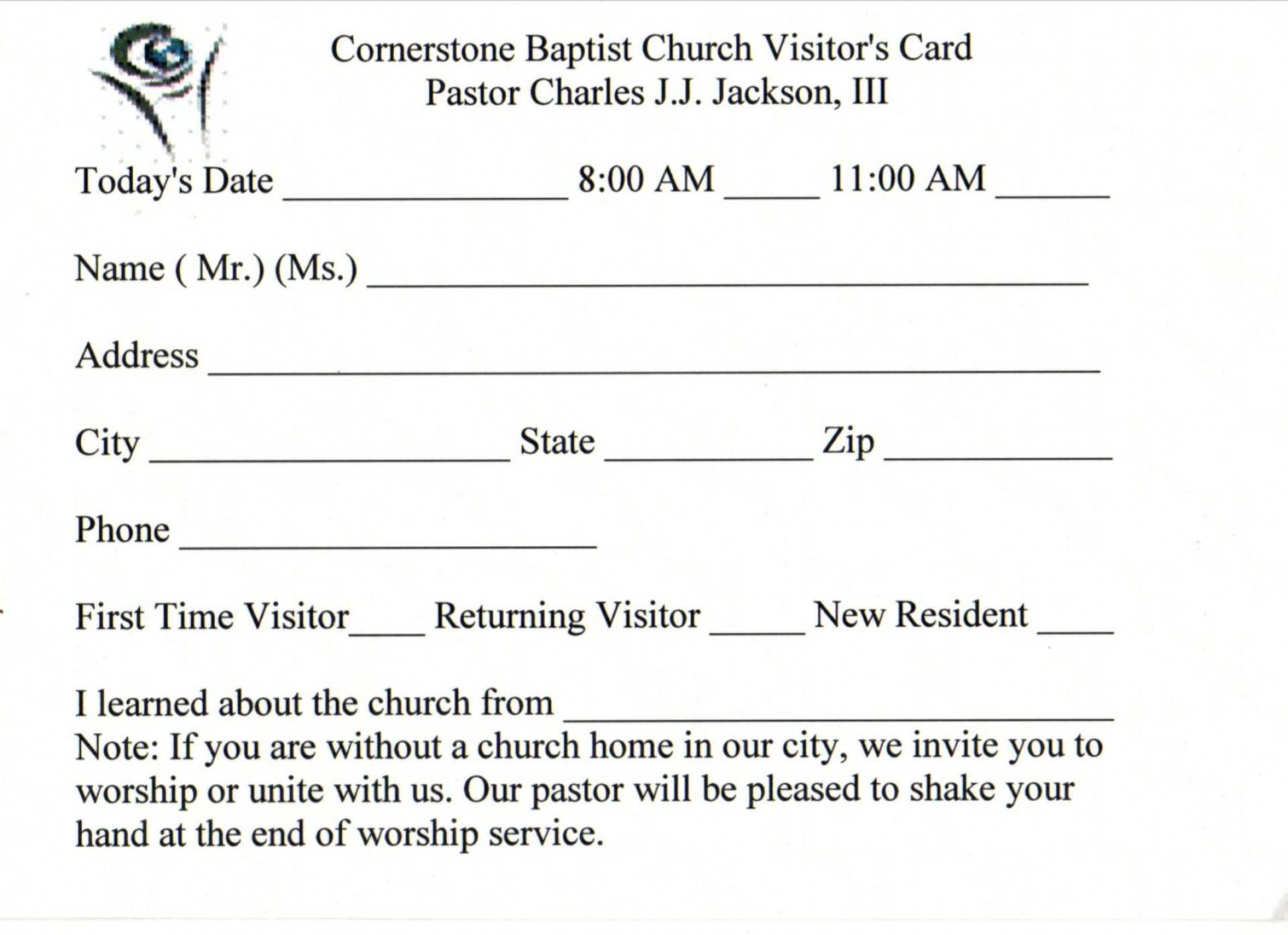 Church Visitor Card Template Word