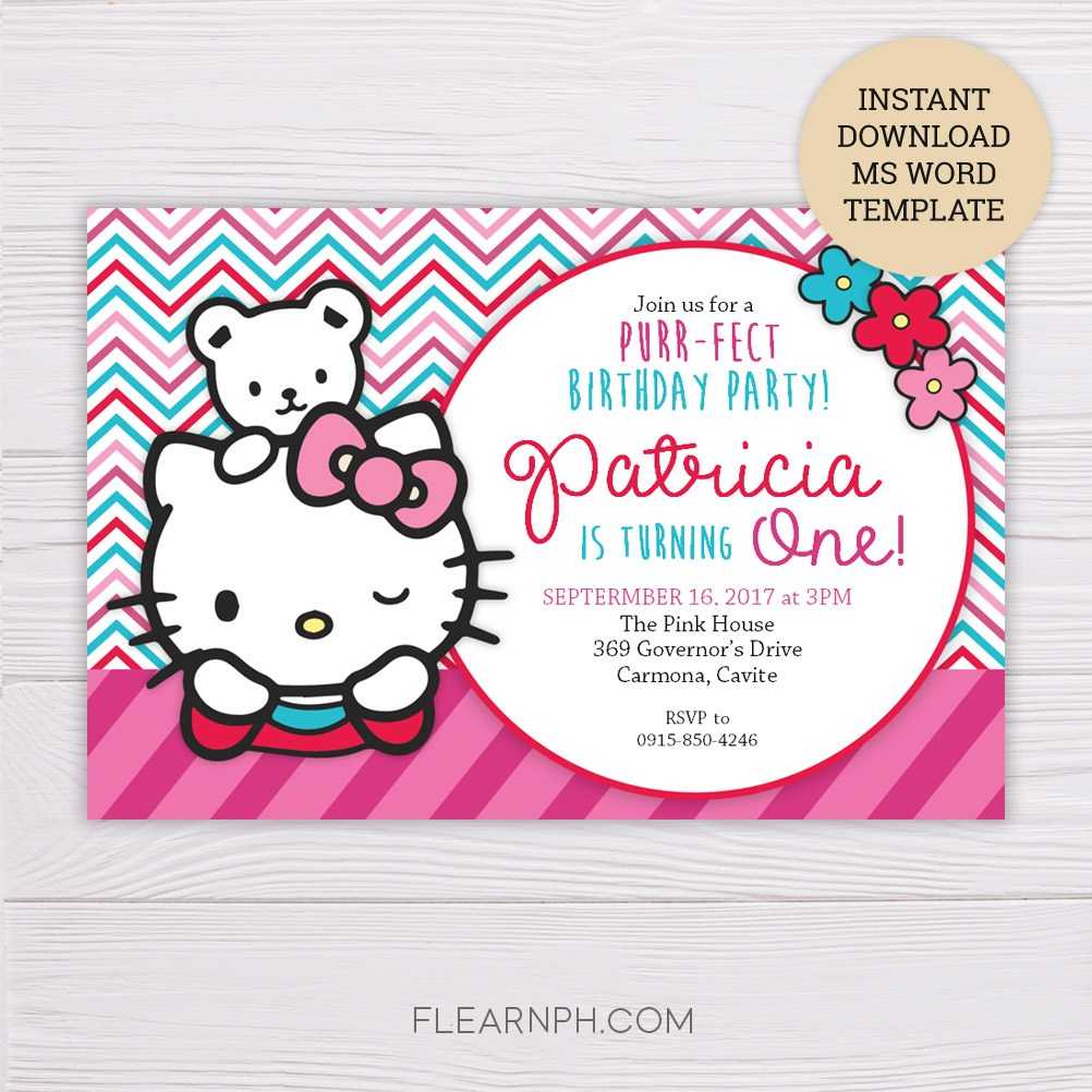 020 Birthday Party Invitation Ms Word Template Ideas Hello For Hello Kitty Birthday Card Template Free