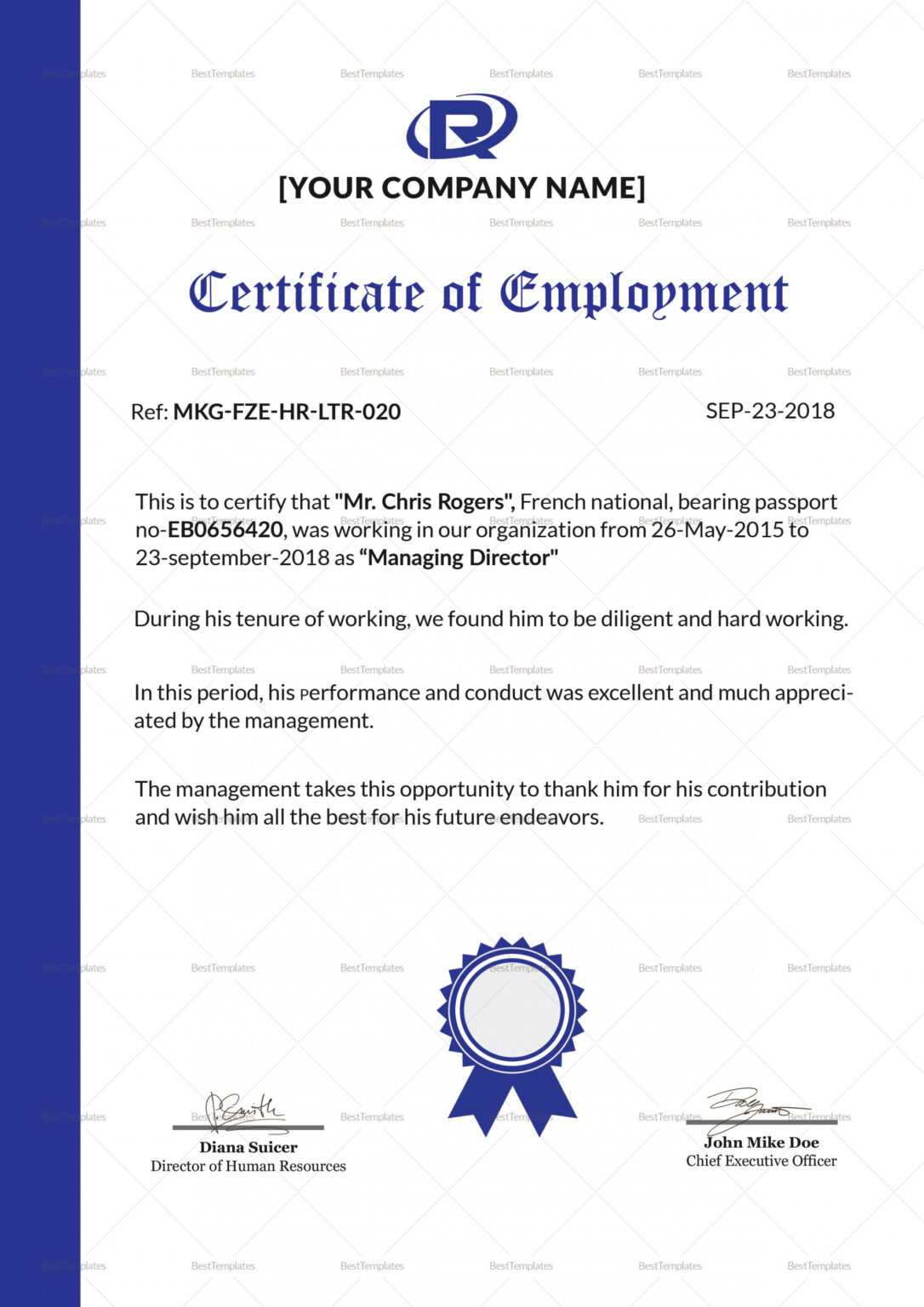 020 Employment Certificate Template Visa New Experience Within Good Job 