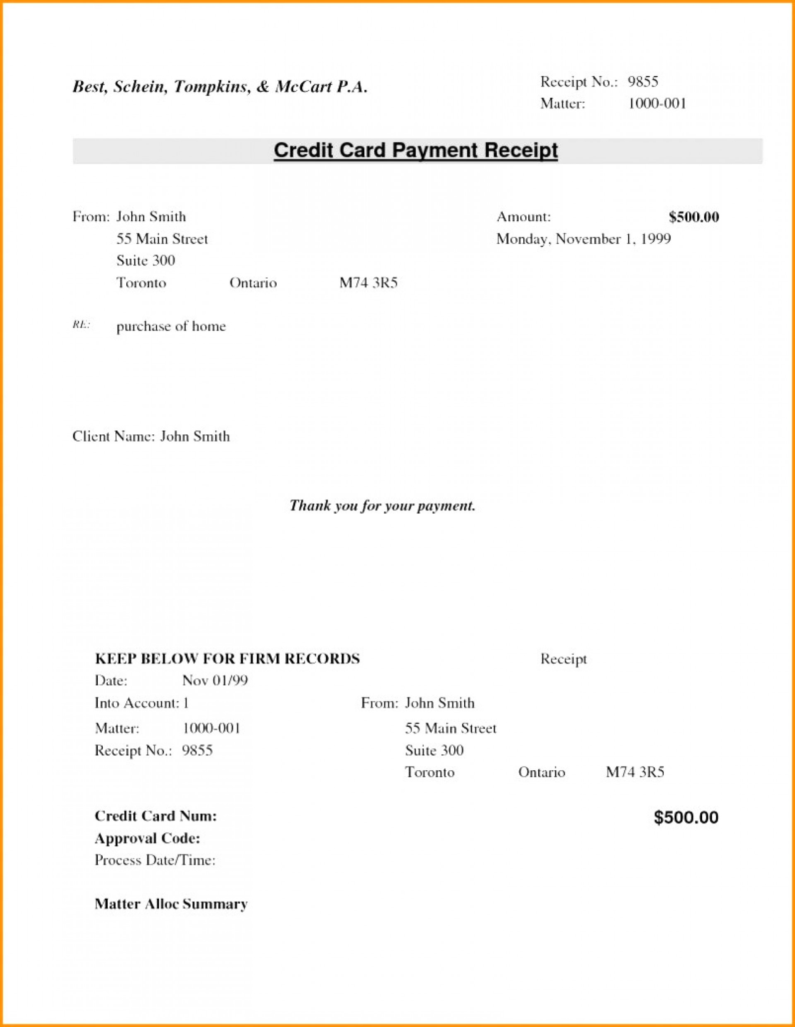 Credit Card Receipt Template 3377