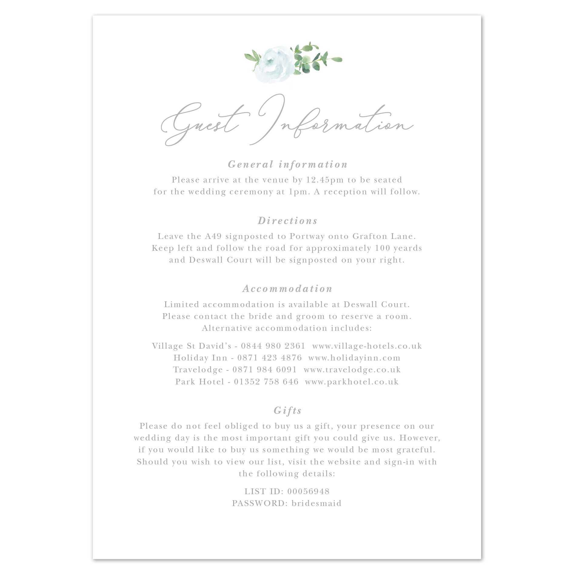 022 Wedding Registry Card Template Ideas Information Cards Intended For Wedding Hotel Information Card Template
