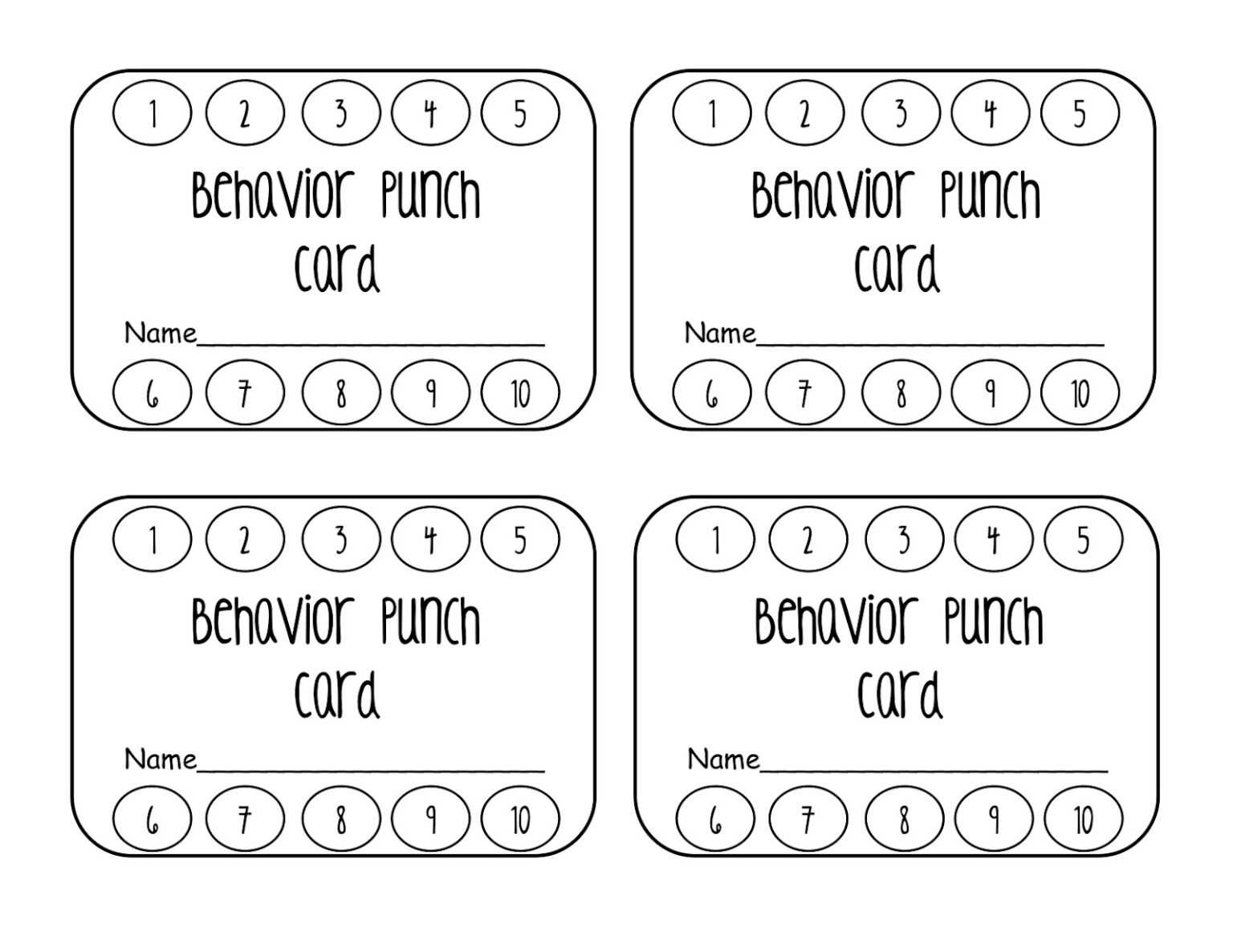 023 Template Ideas Behavior Punch Cards Pinterest Card In Free