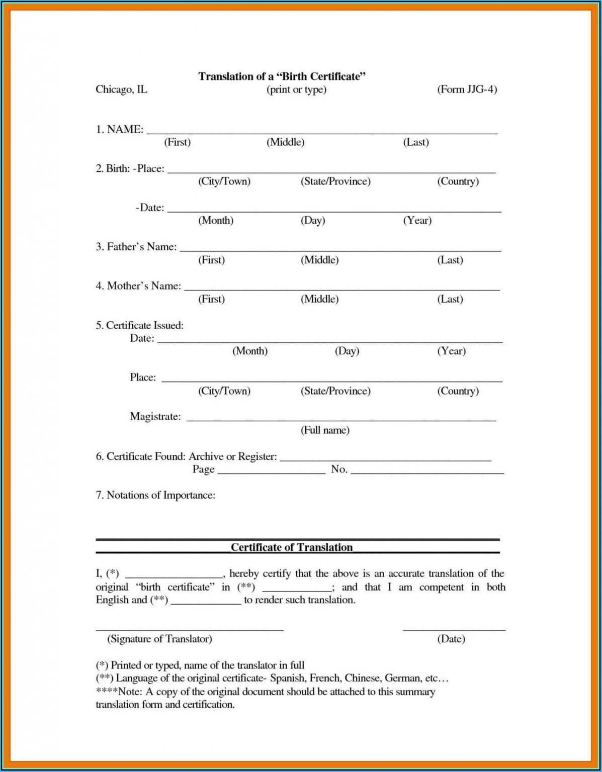 Uscis Birth Certificate Translation Template