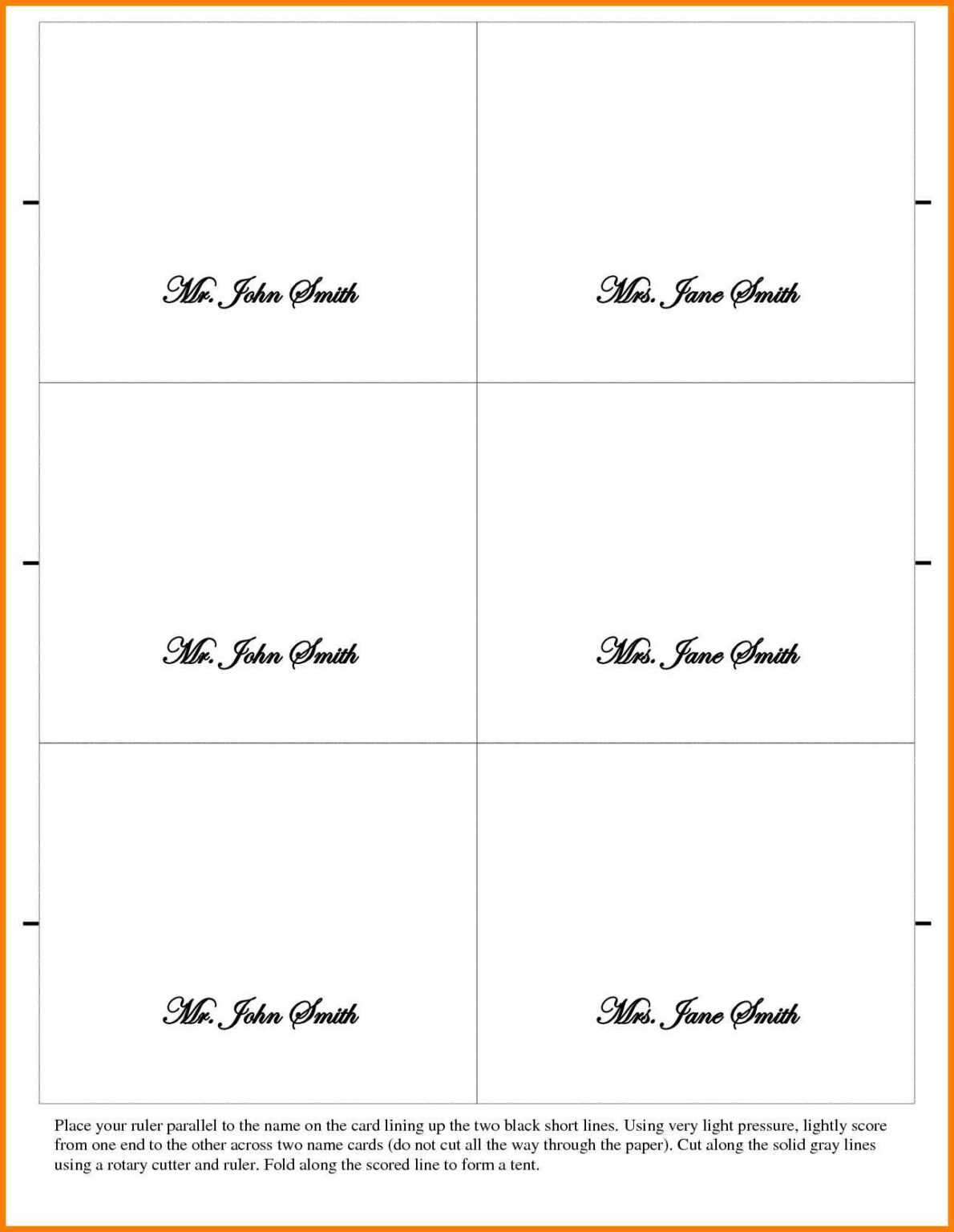 Tent Name Card Template Word