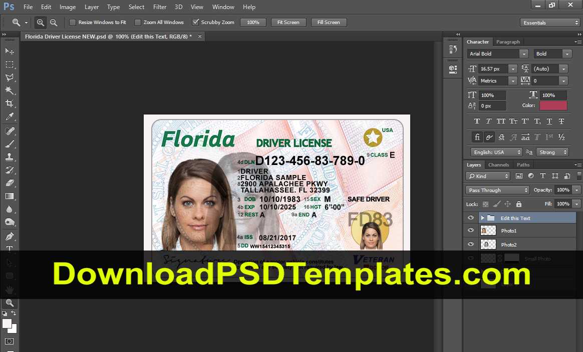 florida drivers license template