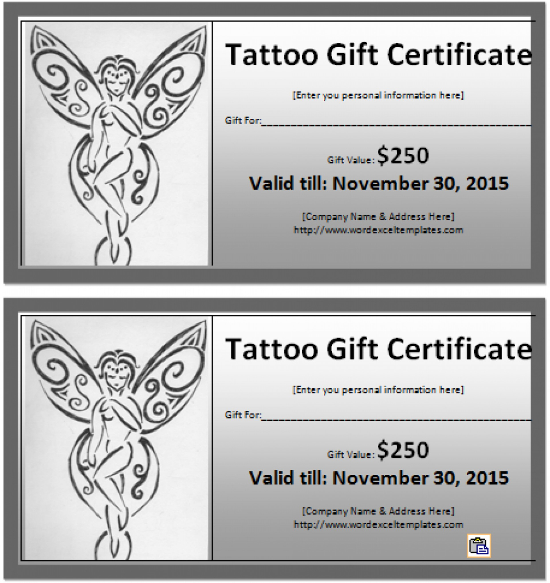 031 Free Printable Gift Certificates Restaurant Ideas Model In Tattoo Gift Certificate Template