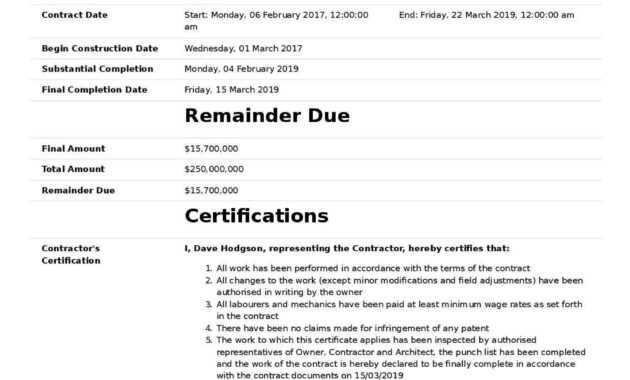 040 Free Construction Contract Agreement Template Example in Certificate Of Completion Template Construction