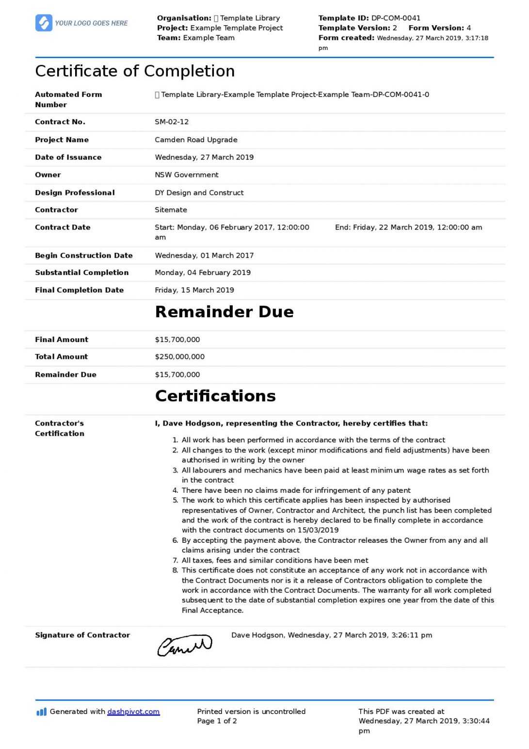 044 Template Ideas Leave Of Absence Form Free Sample Format Within Certificate Of Substantial Completion Template
