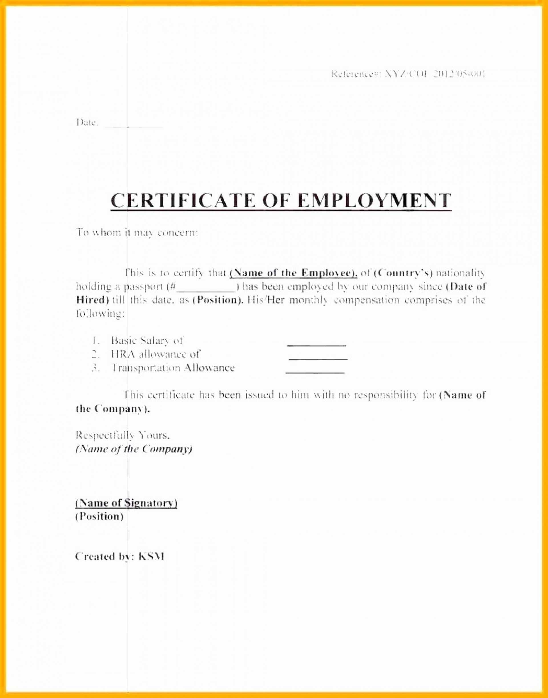 046 Certificate Of Employment Template Ideas Employee The Within Employee Certificate Of Service Template