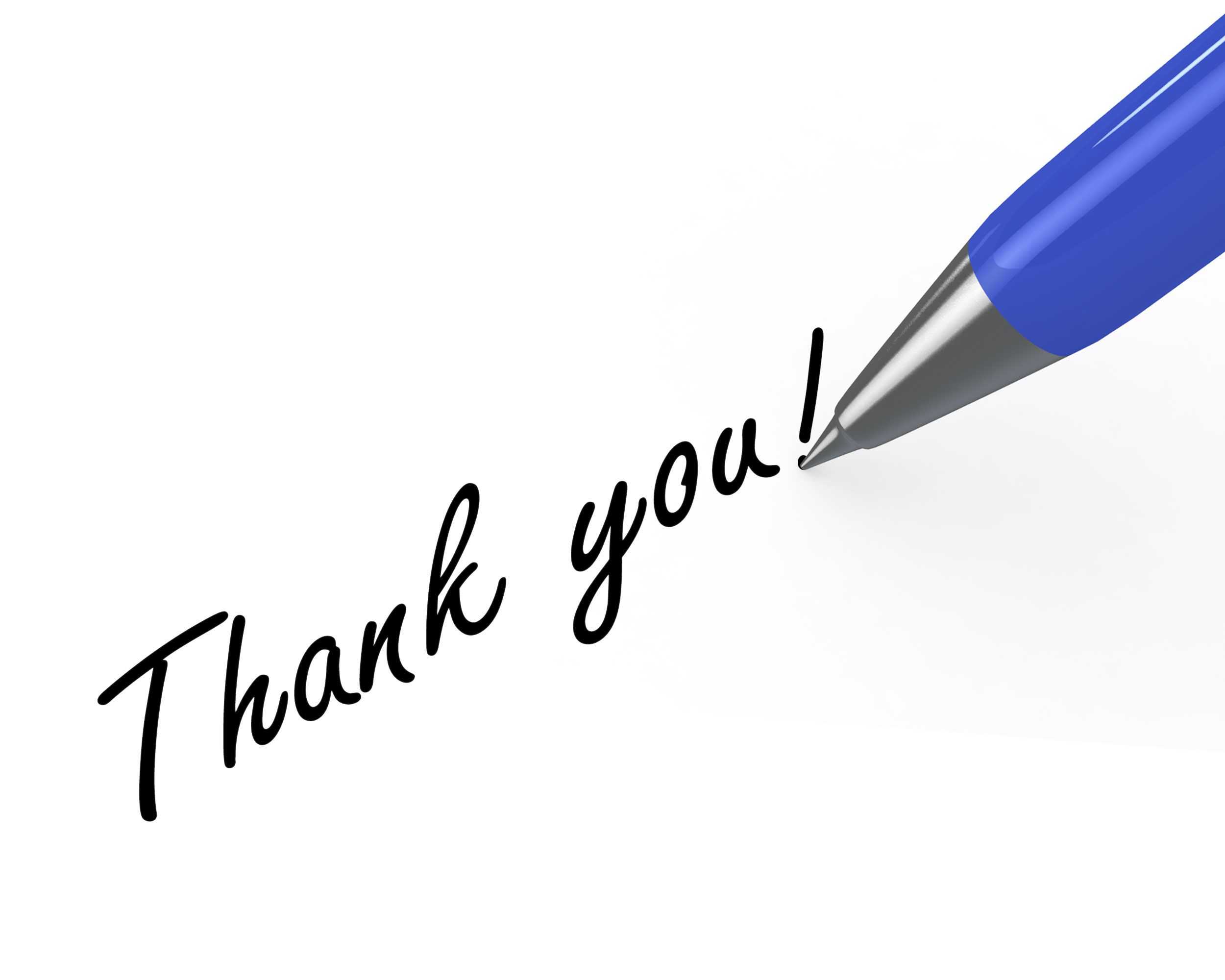 0914 Thank You Note With Blue Pen On White Background Stock With Powerpoint Thank You Card Template