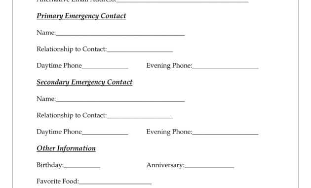 10+ Emergency Information Form Examples - Pdf | Examples for Emergency Contact Card Template