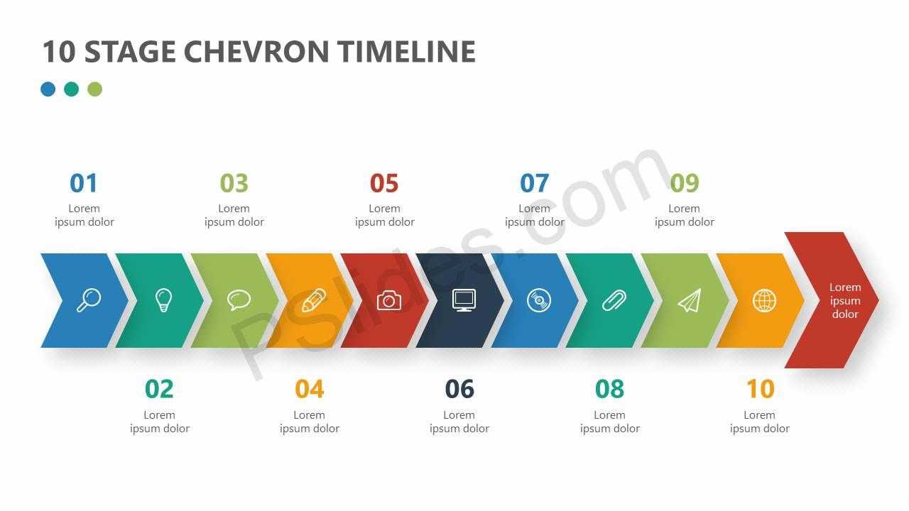 10 Stage Chevron Timeline For Powerpoint – Pslides Inside Powerpoint Chevron Template