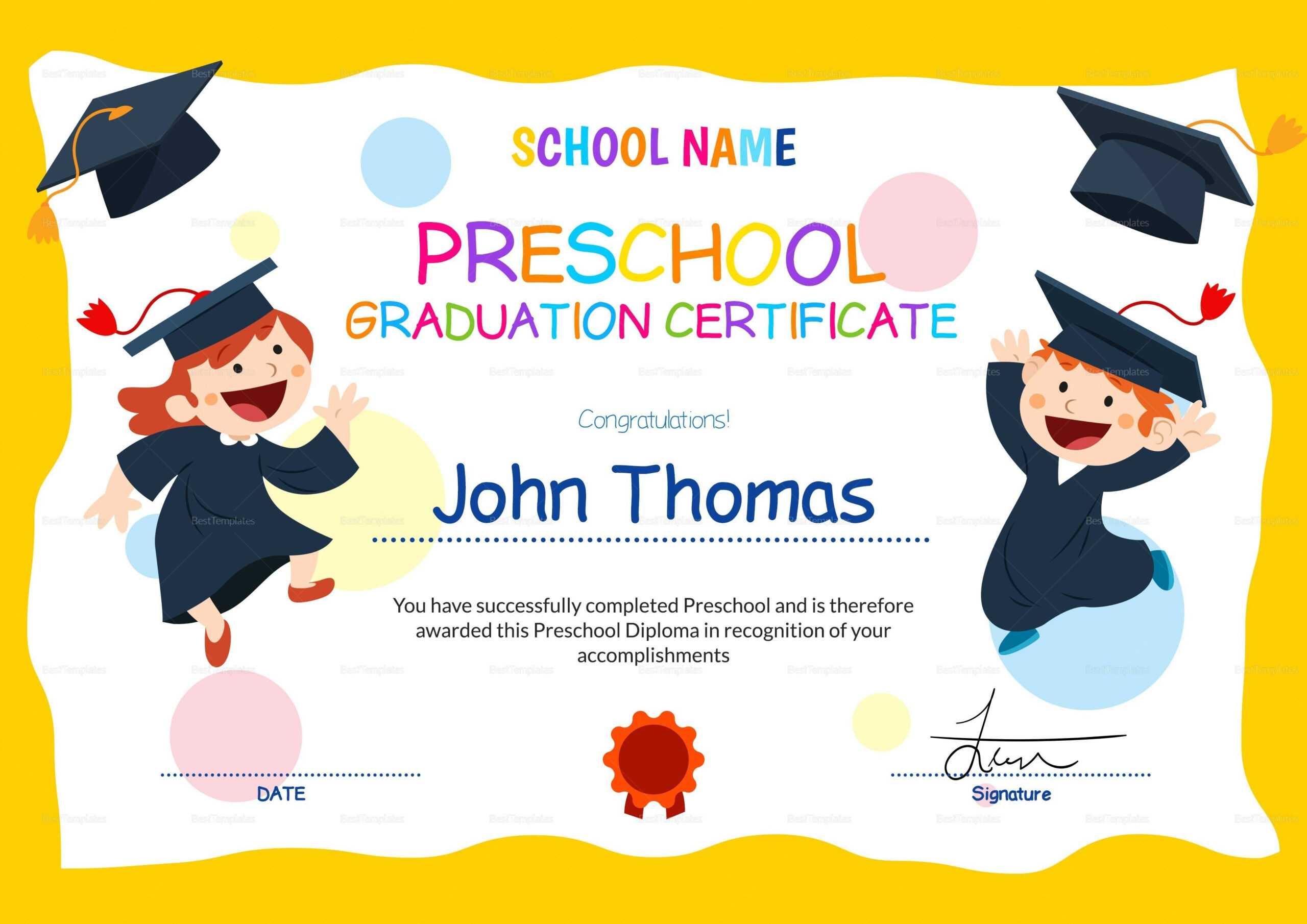 11+ Preschool Certificate Templates – Pdf | Free & Premium In Free Printable Graduation Certificate Templates