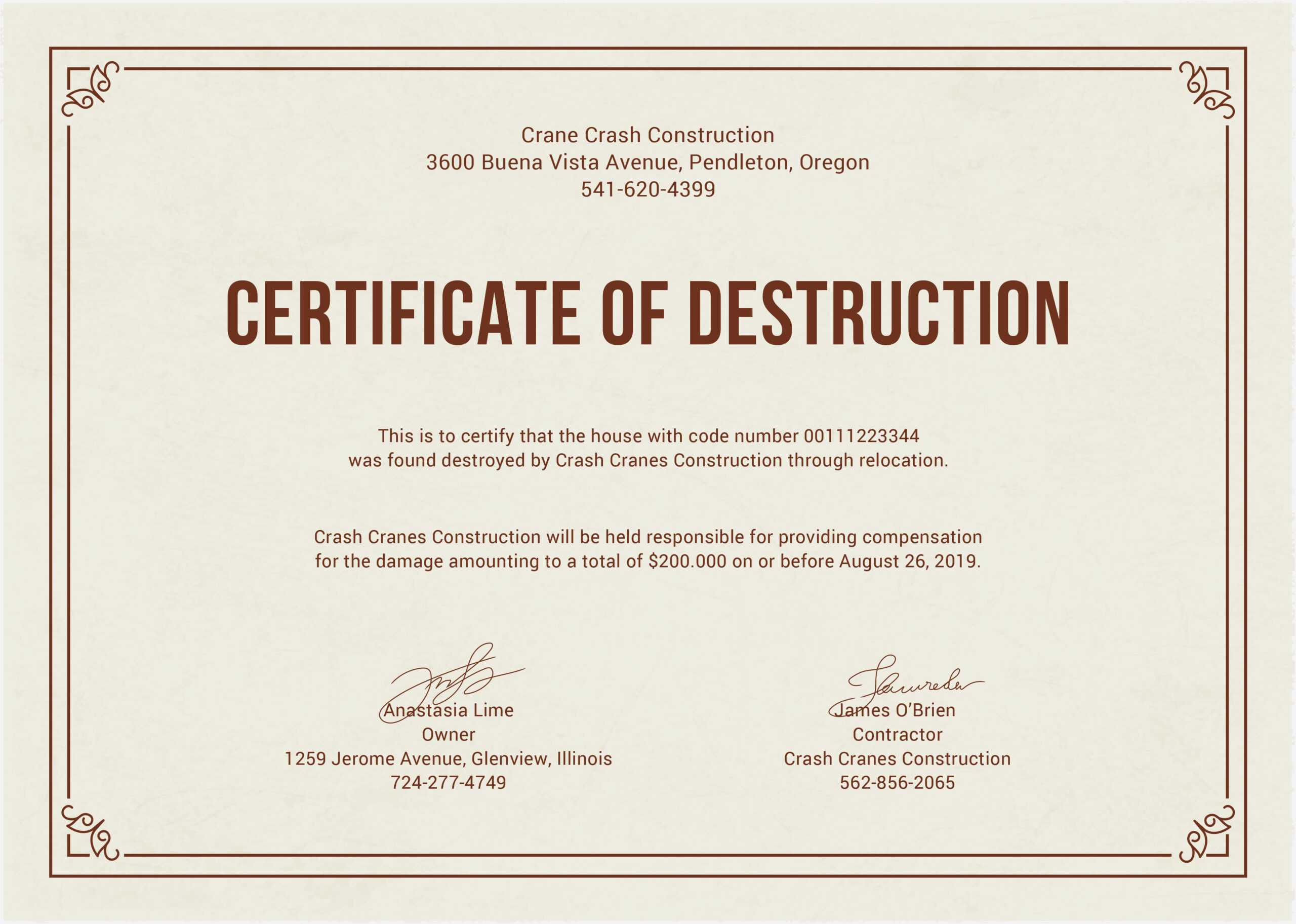 12 Certificate Of Destruction Template | Resume Letter In Hard Drive Destruction Certificate Template
