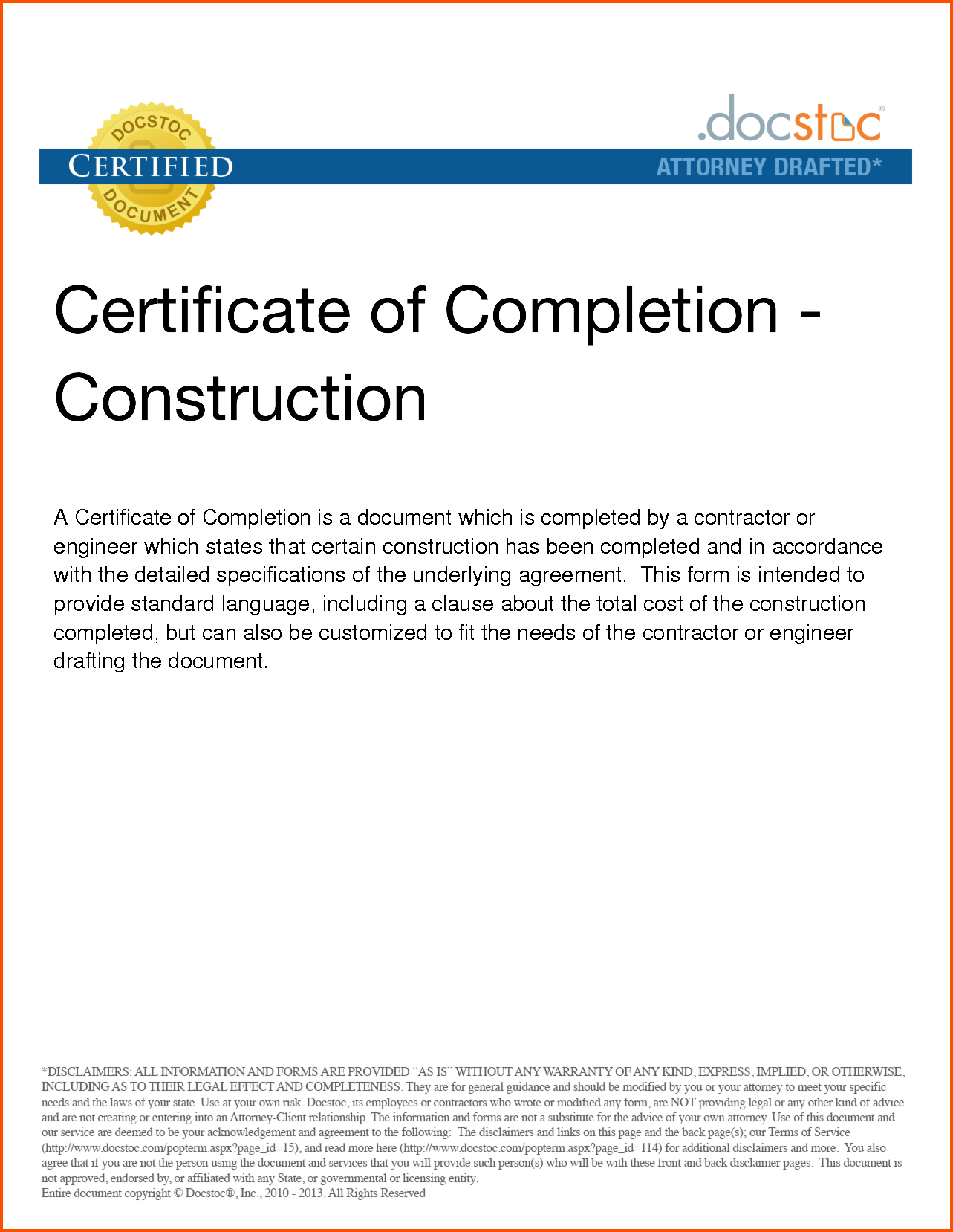 12+ Printable Certificate Of Completion | Survey Template Words For Certificate Of Completion Construction Templates