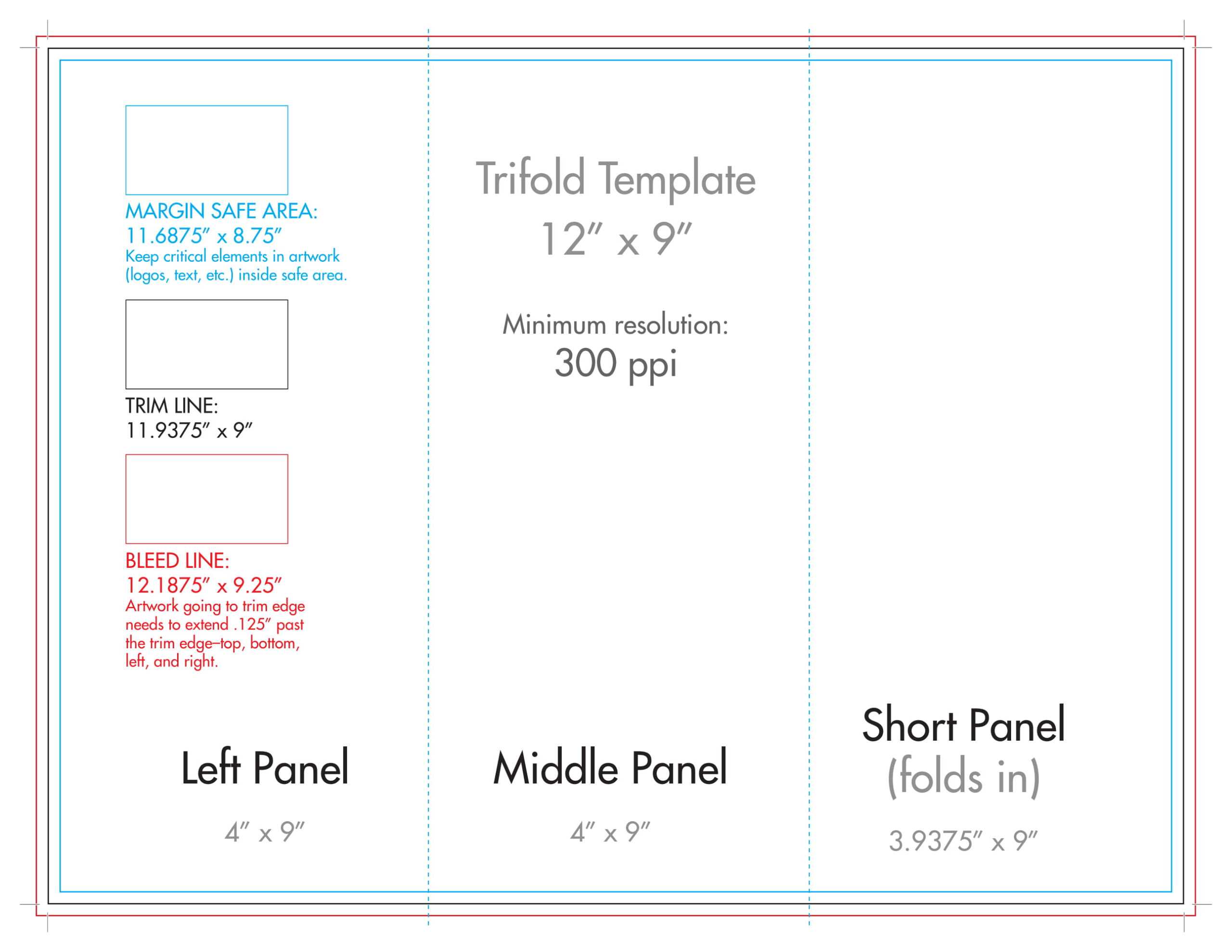 12" X 9" Rack Brochure Template (Tri Fold) - U.s. Press Pertaining To Three Panel Brochure Template