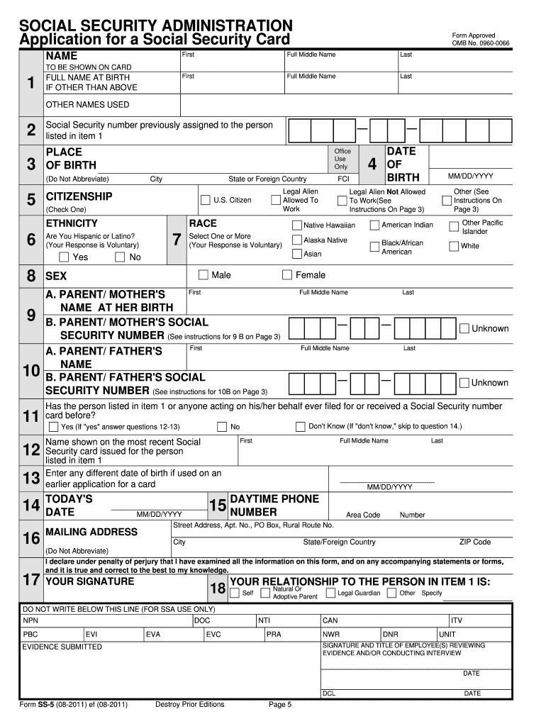 2011 2020 Form Ssa Ss 5 Fill Online, Printable, Fillable In Social Security Card Template Pdf