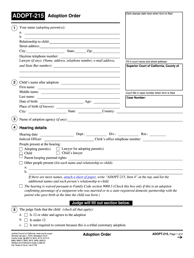 2016 2020 Form Ca Adopt 215 Fill Online, Printable, Fillable In Blank Adoption Certificate Template