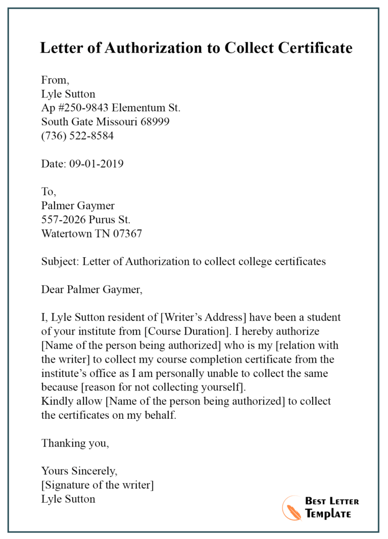 21+ Free Authorization Letter Sample & Example For Certificate Of ...