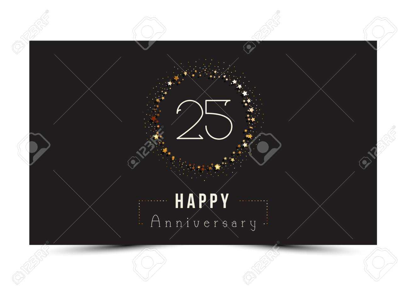 25 Years Happy Anniversary Card Template With Gold Stars. With Regard To Template For Anniversary Card